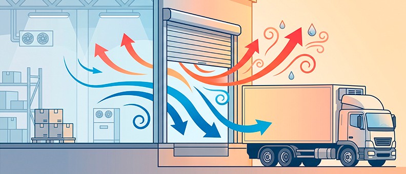 Illustration du choc thermique et de l'échange d'air à la porte d'un quai de chargement